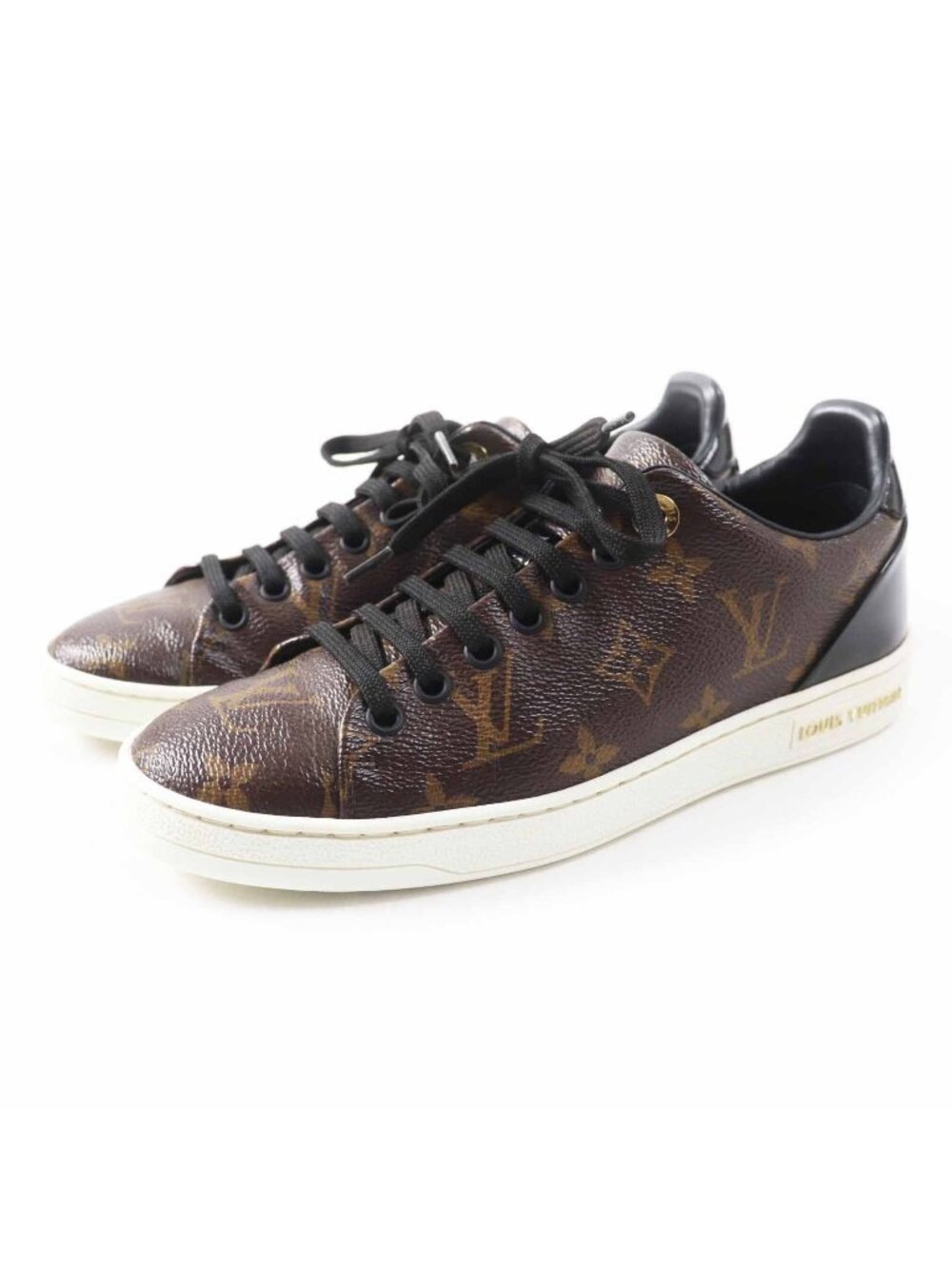 Louis Vuitton Front Row Line Monogram Canvas Patent Sneakers Brown